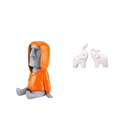 3 Pieces Moai Portrait Elephant Figurine Easter Island Statue Resin Material for Living Room Bookshelf Desk Decor