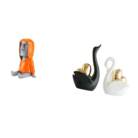 3 Pieces Moai Statue Swan Figurine Portrait Sculpture Resin Lightweight for Living Room Office Display