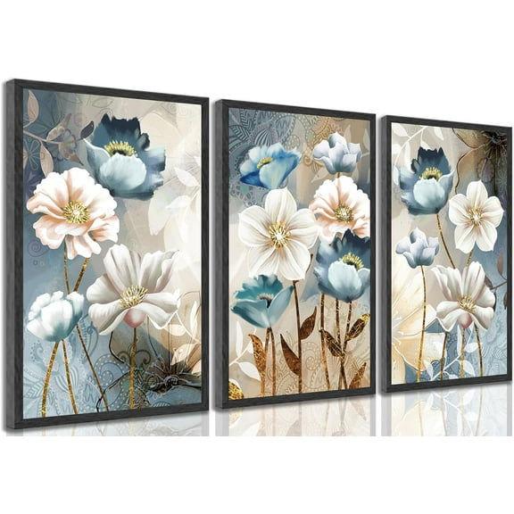 3 Pieces Modern Abstract Brown Flowers Canvas Wall Art Minimalism Black and Gold Floral Painting Pictures Luxury Wall Decor Posters Print Artwork for living room Office Bedroom Home Decoration