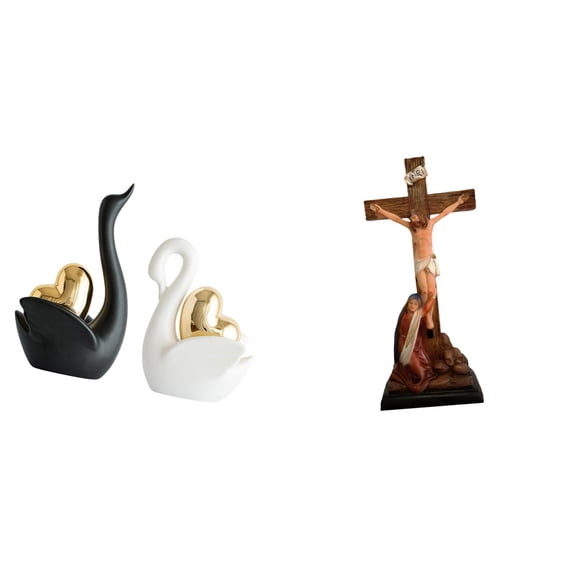 3 Pieces Modern Ceramic Swan Sculpture Mother Mary Figurine Tabletop Decoration for Living Room Shelf