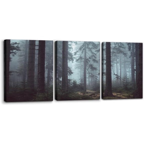 3 Pieces Modern Foggy Forest Trees Landscape Artwork Canvas Prints Natural Landscape Pictures Paintings on Canvas Wall Art for Home Decoration Wall Decor Stretch Framed Ready to Hang - 12" x 16" x 3