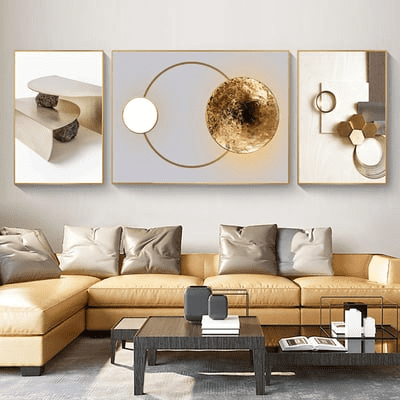 3 Pieces Modern Geometric Abstract Wall Decor Set Canvas Print with Frame Living Room