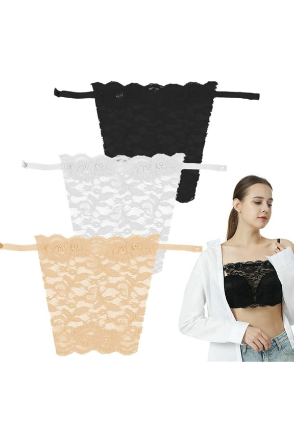 3 Pieces Modesty Panels for Low Cut Tops, cleavage cover up for dresses, Lady Lace Clip-On Mock Camisole Bra Insert Overlay Modesty Panel Vest, Lady Lace Anti Peep Invisible Bra Vest