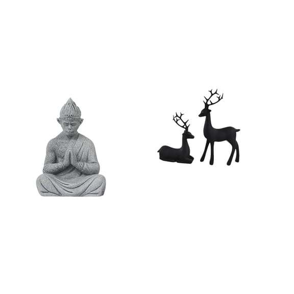 3 Pieces Monkey Statue Buddha Reindeer Sandstone Material Unique Art Decor for Living Room Office Garden