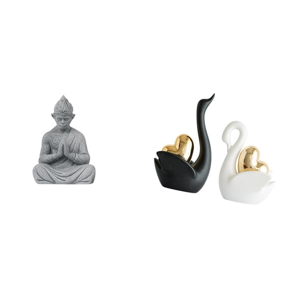 3 Pieces Monkey Statue Swan Sculpture Buddha Figurine Sandstone Ceramic Modern Art for Home Office Decor