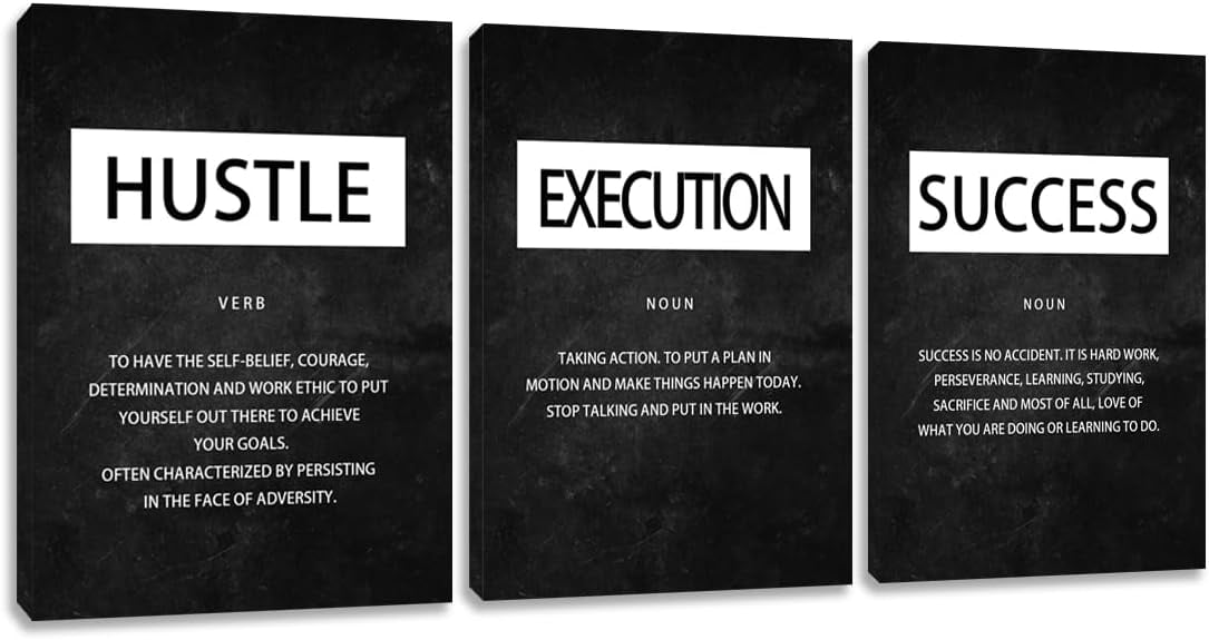 Black and White Motivational Quote Canvas Wall Art Set