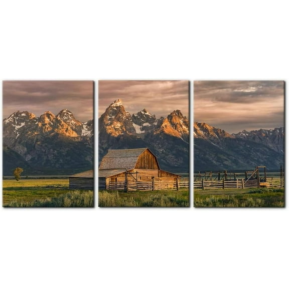 3 Pieces Mountain Canvas Wall Art for Living Room Nature Landscape Picture Sunflower Wall Decor for Bedroom Home Decoration Sunrise Grand Teton National Park Painting d Artwork - 12" x 16" x 3