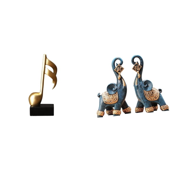 3 Pieces Music Note Sculpture Elephant Figurine Collectible Ornament Resin Craft for Living Room Bedroom Shelf Decor