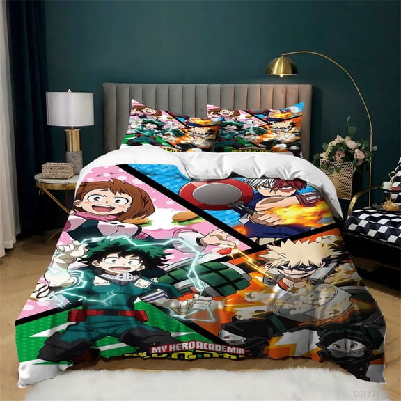 3 Pieces My Hero Academia Quilt Cover Set Soft Breathable Bedding Set Twin Anime Lightweight Duvet Cover with Pillowsham