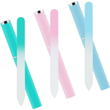 3 Pieces Nail File Glass Nail File, Glass Nail File with Case, Multicolor Nail File, Double-Sided Nail Files for Natural Nails Manicure Tools