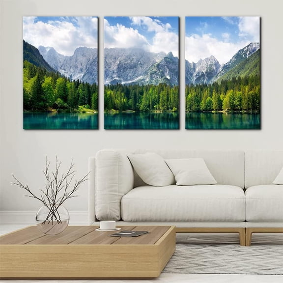 3 Pieces Nature Scenery Wall Art Decor Beautiful Landscape with Turquoise Lake Forest and Mountains Pictures Painting Print on Canvas Modern Artwork Stretched Framed Ready to Hang - 16"x24"x3 Panel