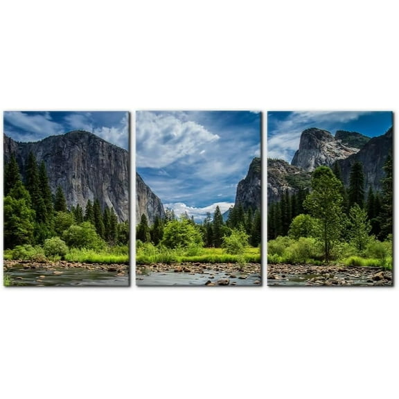 3 Pieces Nature Scenery Wall Art Decor Beautiful Landscape with Turquoise Lake Forest and Mountains Pictures Painting Print on Canvas Modern Artwork Stretched UnFramed Ready to Hang - 12"x16"x3 Panel
