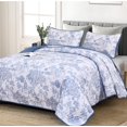 thumbnail image 1 of 3 Pieces Navy Blue Toile Floral Plants Printed Bedspread Bedding Pack Soft Lightweight Microfiber Coverlet Pack for All Season (112"×96") - California King Size, 1 of 7