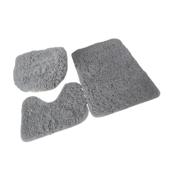 3 Pieces Non Slip Bathroom Rug Set Bath Mat Toilet Lid Cover Rug Washable Floor Mat for Shower Bathtub Kitchen Laundry Room Bathroom Light Grey