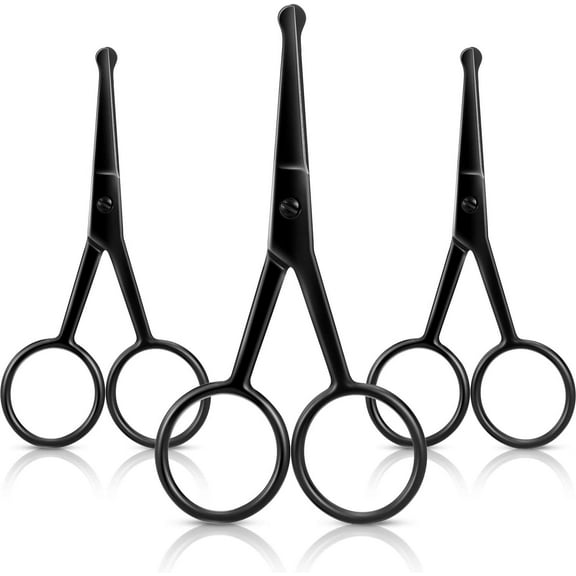 3 Pieces Nose Hair Scissors Rounded Tip Scissors Facial Hair Scissors Stainless Steel Blunt Tip Scissor for Eyebrows, Nose, Moustache, Beard, Grooming (Black)