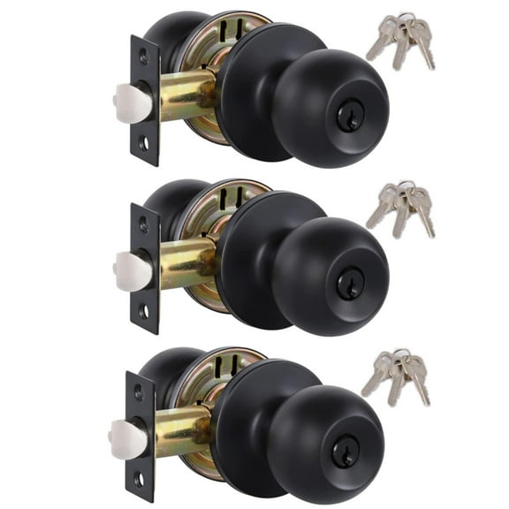 3 Pieces Of Black Door Handles For Door Locks|M Atte Black Keyed Entry Door Knob Entrance Door Lock Standard B All