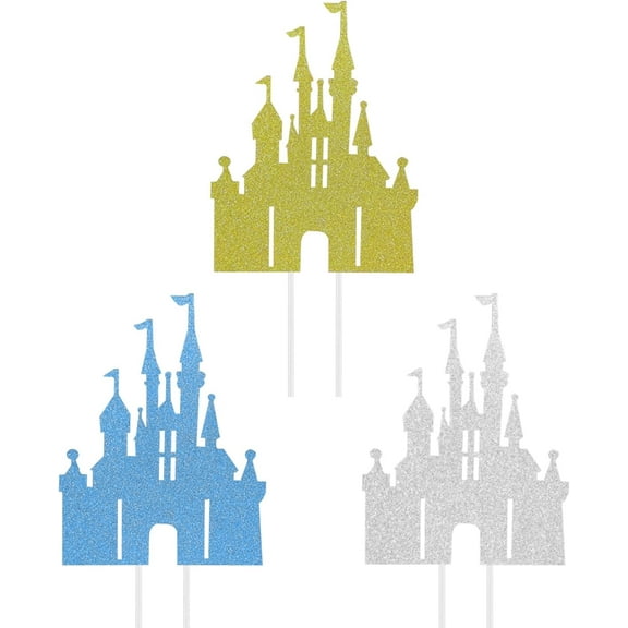 3 Pieces Of Castle Cake Card Insert, Creative Design Card Insert, Shiny Cake Decorations, Birthday Party Supplies.