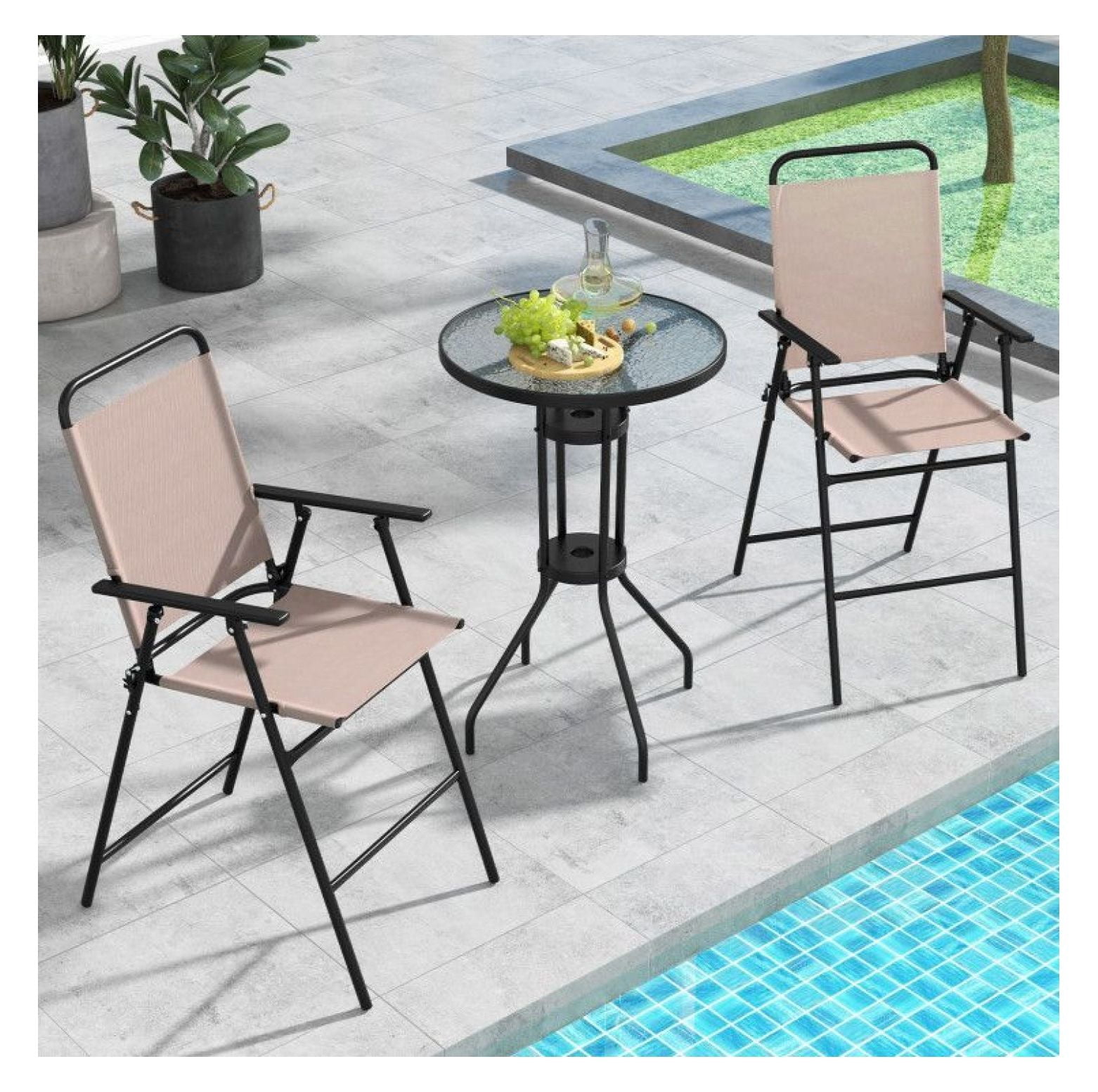 3 Pieces Outdoor Bistro Set with Folding Chairs, Patio Furniture Set ...