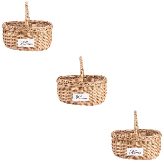 Hytrove Picnic Basket Willow 3Pcs Brown Portable For Kitchen Utensils Storage 12.18X9.43X6.29in