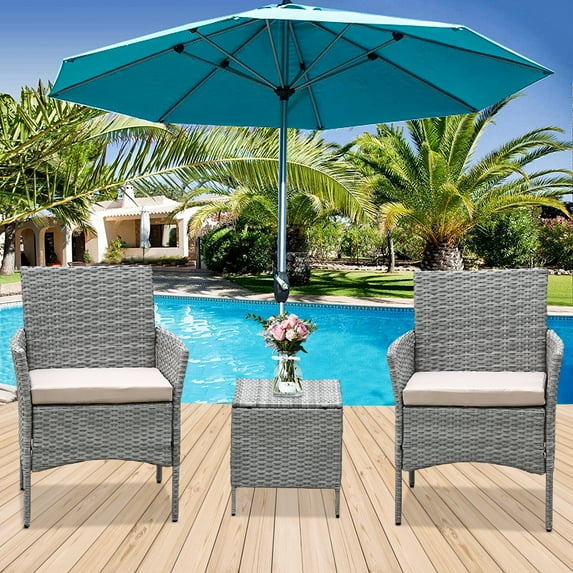 3 Pieces Outdoor Patio Furniture Sets, Rattan Chair Wicker Set with Two Single Sofa, Removable Cushions, Coffee Table, Backyard Porch Garden Beach Poolside Furniture Sets, Q13558