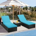 thumbnail image 1 of 3 Pieces Outdoor Patio Lounge Furniture Set, Outdoor Poolside Reclining PE Rattan Chaise Lounge Set of 2, Tempered Glass Top Coffee Table, Brown PE Wicker and Blue Cushions, 1 of 11