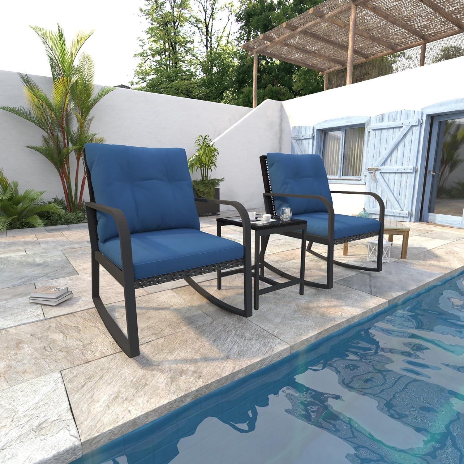 3 Pieces Outdoor Rocking Bistro Set,Patio Conversation Set w Thick ...