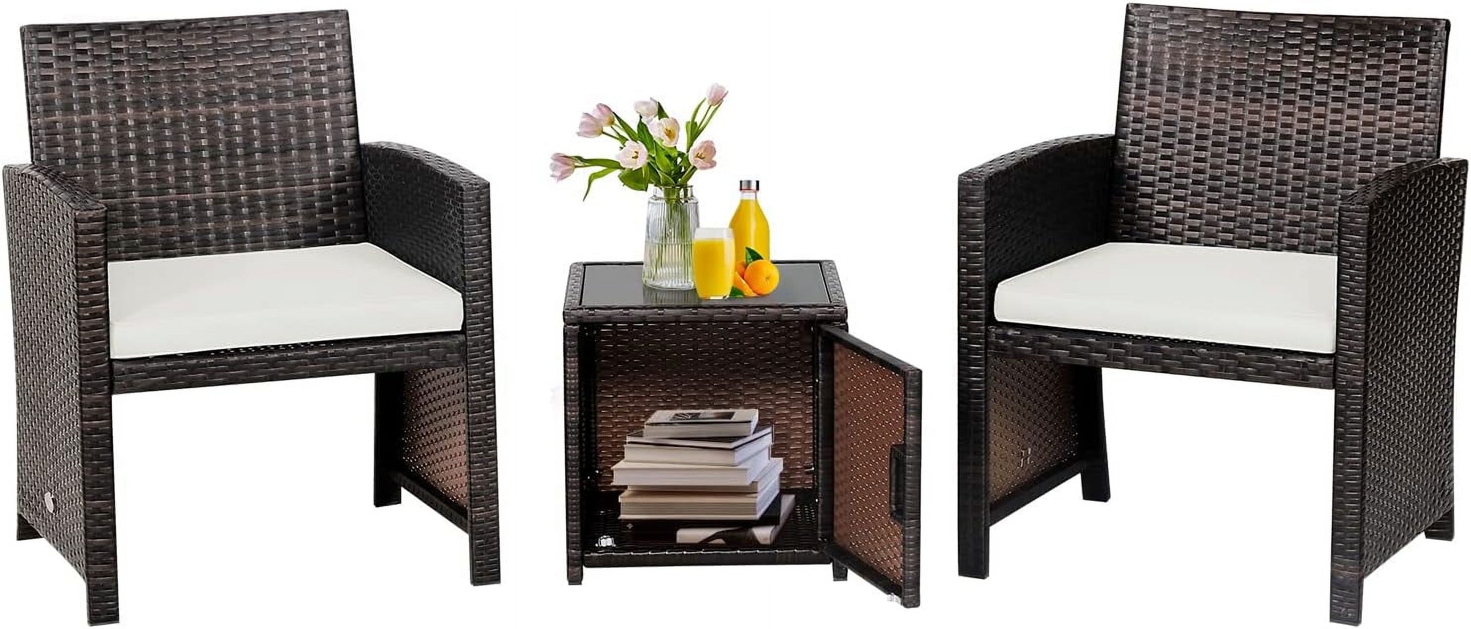 3 Pieces Outdoor Wicker Conversation Set with Waterproof Cover 2 Patio