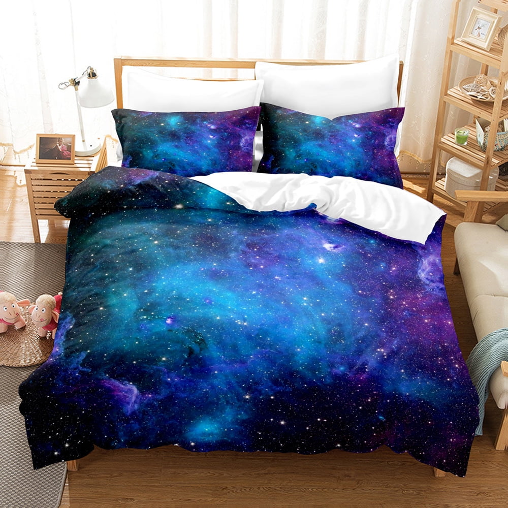 3 Pieces Outer Space Comforter Sets Bed in A Bag for Teen Boys Girls Kids Adults,3D Galaxy