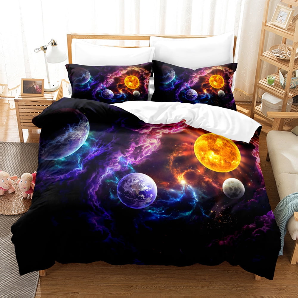 3 Pieces Outer Space Comforter Sets Bed in A Bag for Teen Boys Girls