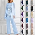 thumbnail image 1 of 3 Pieces Outfits for Women Elegant Bridesmaid Party Wear Floral Lace Chiffon Sleeveless Tops with Long Sleeve Cardigan and Trousers Plus Size Guest Sets, 1 of 6