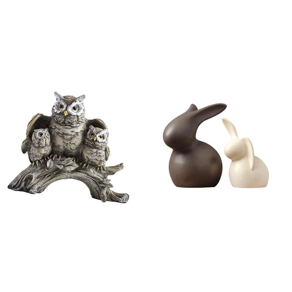 3 Pieces Owl Figurines Bunny Sculptures Ceramic Statue Set Artistic Tabletop Ornament for Living Room Office Decor