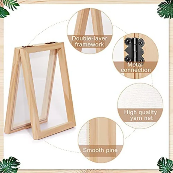 3 Pieces Paper Wooden Paper Mold Making Screen Kit 3 Size Frames For Diy 12.7x17.8cm 19.8x24.8cm 24.8x33.0cm