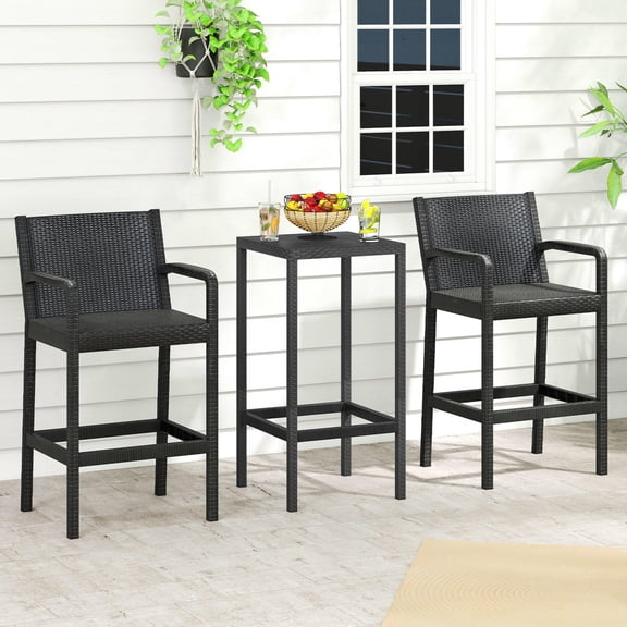 3 Pieces Patio Bar Set with 2 Stools and 1 Bar Table, Black, Metal Frame, Pp Seat, for Patio Yard Garden Poolside