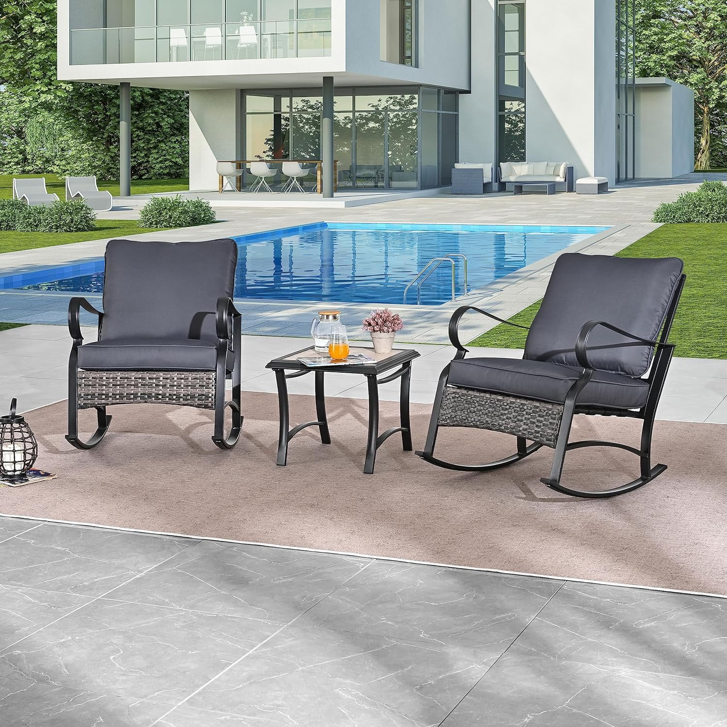 3 Pieces Patio Bistro Set Chairs with Side Table for Proch Deck Garden