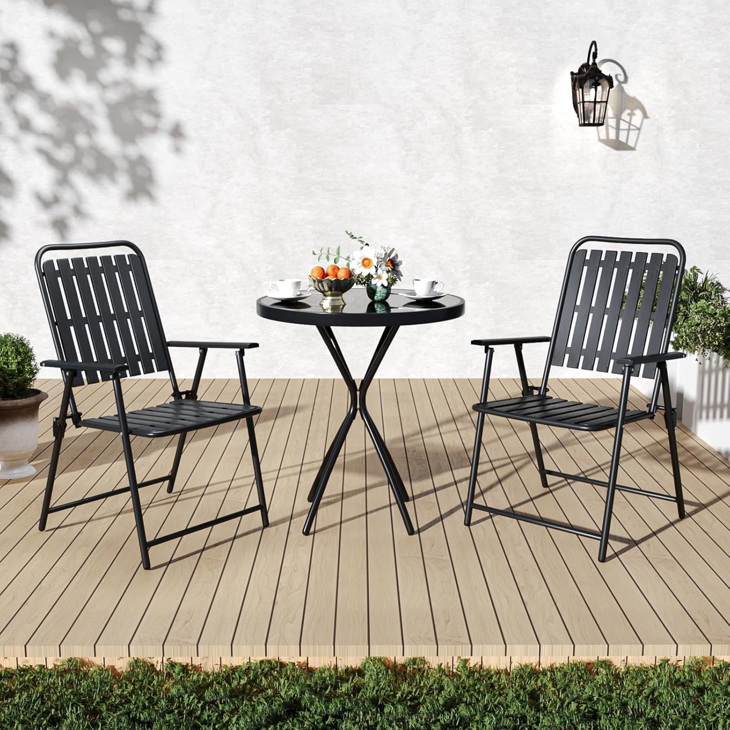 3 Pieces Patio Bistro Set Outdoor Folding Bistro Furniture Sets with ...