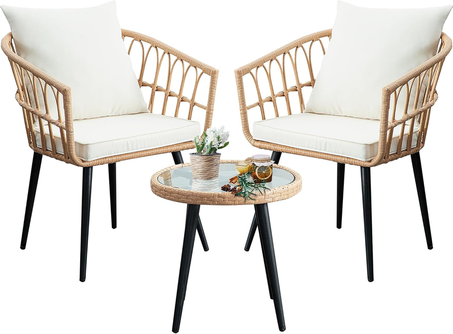 3 Pieces Patio Bistro Set With Coffee Table For Front Porch, Black