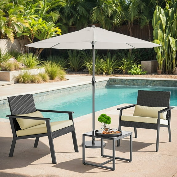 3 Pieces Patio Conversation Set, Lofka Outdoor PE Rattan Patio Porch Furniture Set with 2 Lumbar Pillows, 2 Chairs, Glass Coffee Table & Soft Cushions for Garden/Deck/Courtyard/Poolside, Yellow