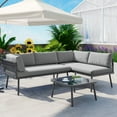 thumbnail image 1 of 3 Pieces Patio Furniture Set, All Weather Wicker Outdoor Patio Conversation Set PE Rattan L-Shaped Sofa Set with Cushions for Backyard, Poolside, Garden, Grey, 1 of 10