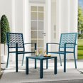 thumbnail image 1 of 3 Pieces Patio Furniture Set, Metal Outdoor Furniture with 2 Chairs and Coffee Table, Modern Bistro Set for Garden, Balcony, Porch, Blue, 1 of 5