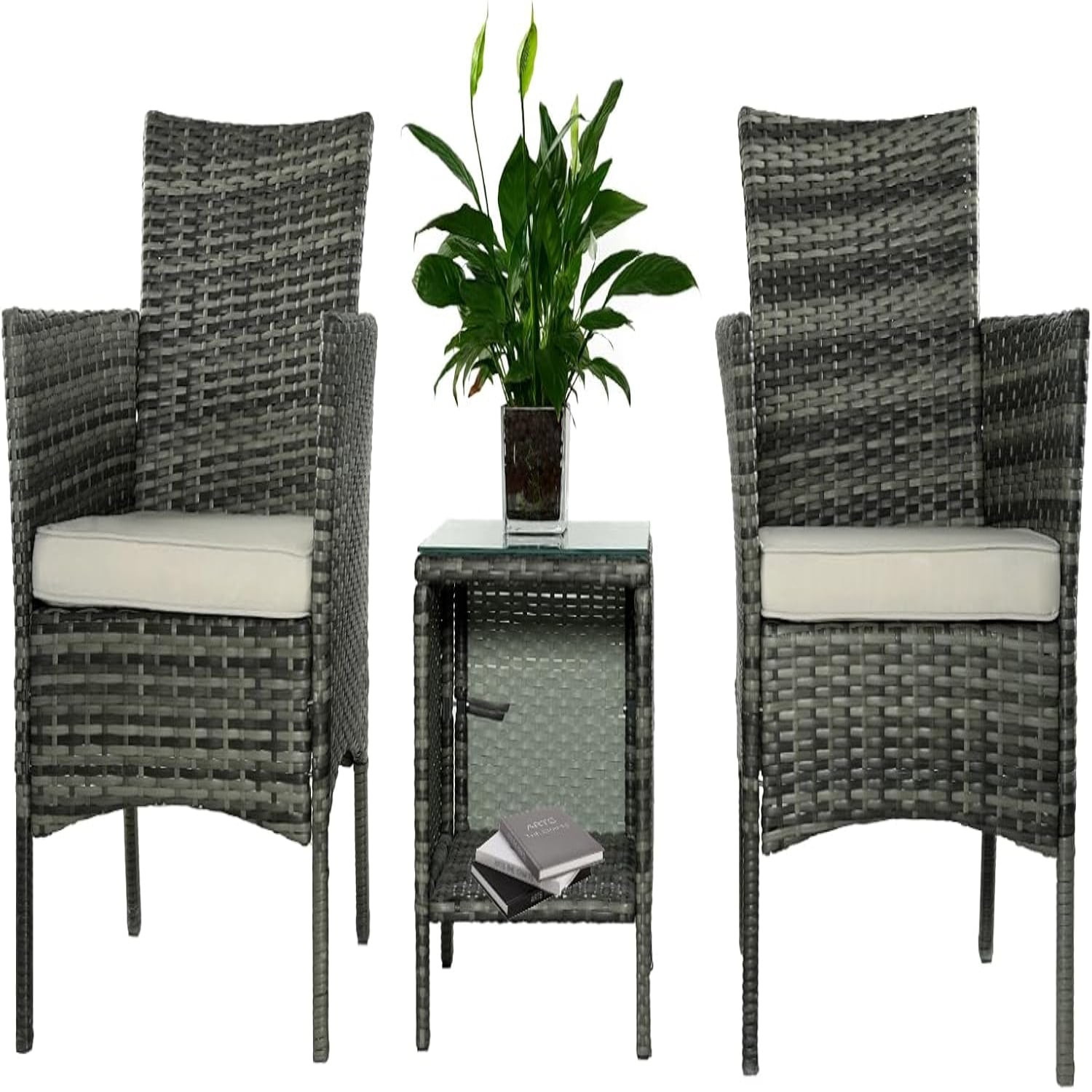 3 Pieces Patio Furniture Set Outdoor PE Rattan Wicker Chairs Bistro