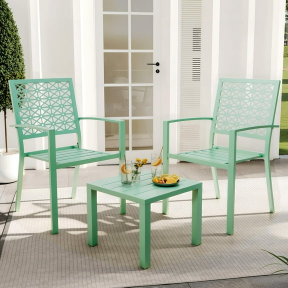 3 Pieces Patio Furniture Set Outdoor Patio Conversation, Stackable Metal Patio Dining Set, Outdoor Furniture Set, for Backyard, Deck, Balcony,Patio, Pool