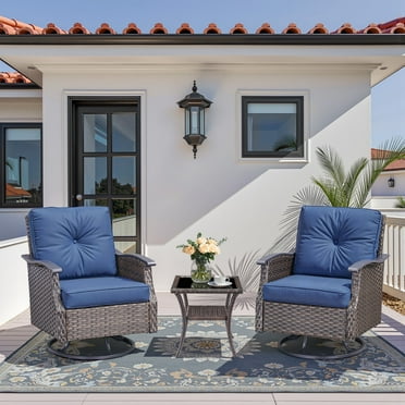 3 Pieces Patio Furniture Set, Outdoor Swivel Chairs Set with Table, Rattan Swivel Rocker Lounge with Cushions for Porch Deck Backyard