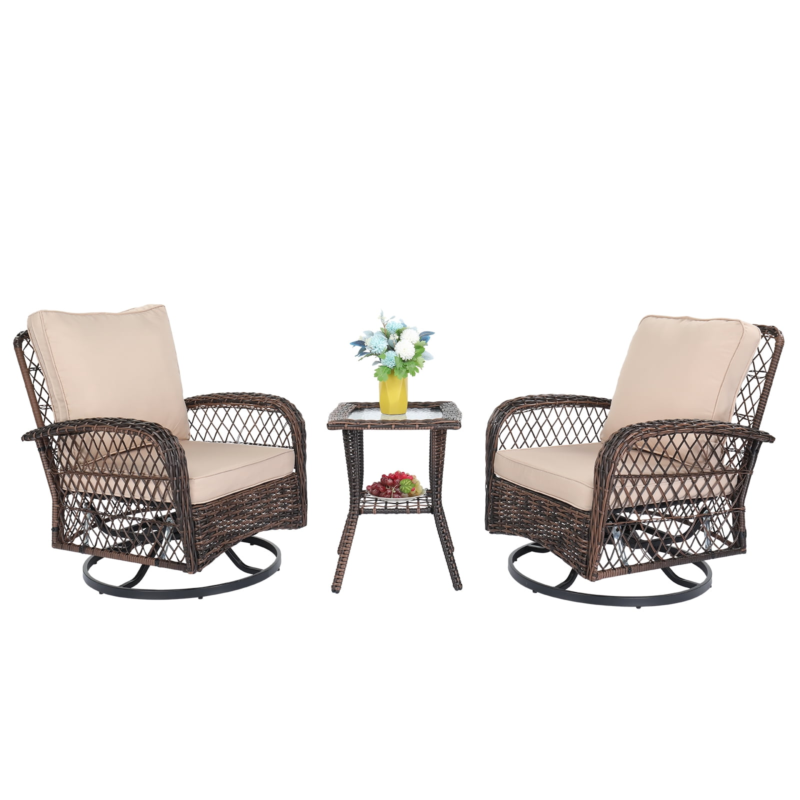 3 Pieces Patio Furniture Set, Outdoor Swivel Gliders Rocker, Wicker