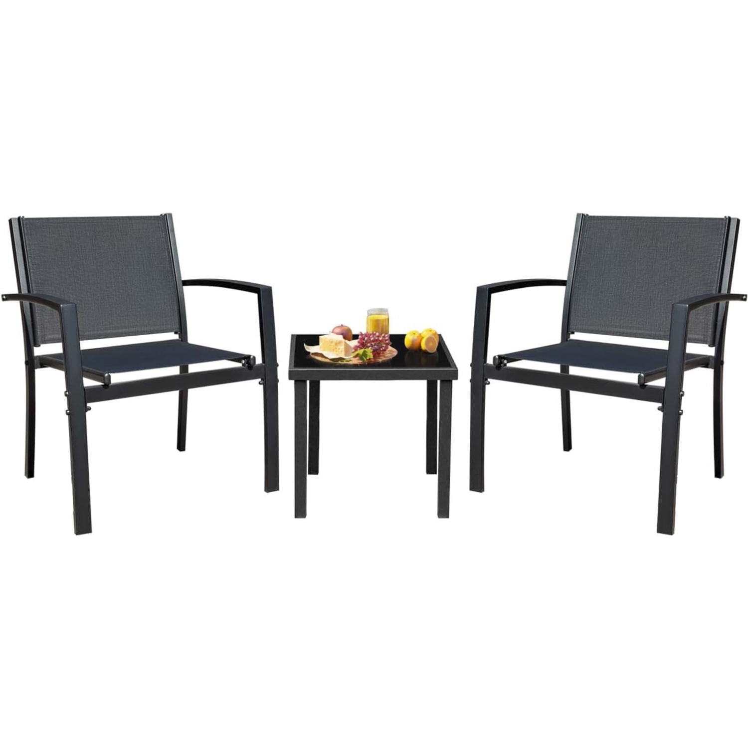 3 Pieces Patio Furniture Set Outdoor Textilene Patio Chairs with Coffee