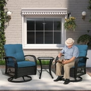 JMGJOY 3 Pieces Patio Furniture Set, Outdoor Swivel Rocking Chair Set of 2 with Rattan Side Table - 360° Swivel & Thick Cushions, All-Weather Patio Bistro Set for Deck, Porch, Pool