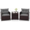thumbnail image 1 of 3 Pieces Patio Furniture Set, PE Rattan Wicker 3 Pcs Outdoor Sofa Set w/Washable Cushion and Tempered Glass Tabletop, Conversation Furniture for Garden Poolside Balcony (Grey), 1 of 5