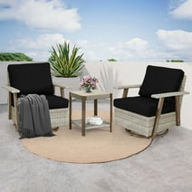 3 Pieces Patio Furniture Set, Patio Wicker 360° Swivel Chairs Rocker with Table, Black
