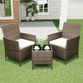 thumbnail image 1 of 3 Pieces Patio Furniture Set, Rattan Outdoor Furniture with 2 Upholstered Chairs and Coffee Table, Conversation Bistro Set for Garden, Backyard, Porch, Brown/Beige, 1 of 8