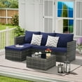 thumbnail image 1 of 3 Pieces Patio Furniture Set, All Weather Outdoor Sectional Wicker L- Shaped Patio Furniture Conversation Loveseat Sofa with Ottoman, Detachable Lounger Table for Backyard Poolside, Dark Blue, 1 of 7