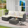 thumbnail image 1 of 3 Pieces Patio Furniture Set, All Weather Outdoor Sectional Wicker L- Shaped Patio Furniture Conversation Loveseat Sofa with Ottoman, Detachable Lounger Table for Backyard Poolside, Beige, 1 of 7